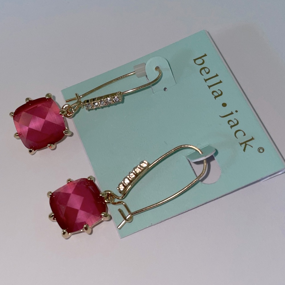 Bella & Jack Pink Stone Gold Drop Earrings NWT